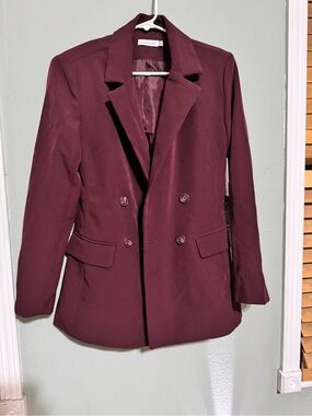 Shoe Dazzle Double-Breasted Blazer in Burgundy